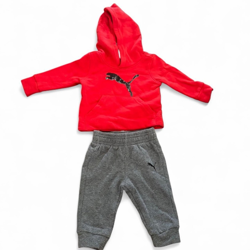 Puma Kids Red Hoodie and Gray Joggers